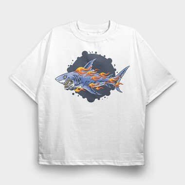 Flaming Shark Attack, Tricou Oversize Barbati (Unisex)