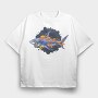 Flaming Shark Attack, Tricou Oversize Barbati (Unisex)