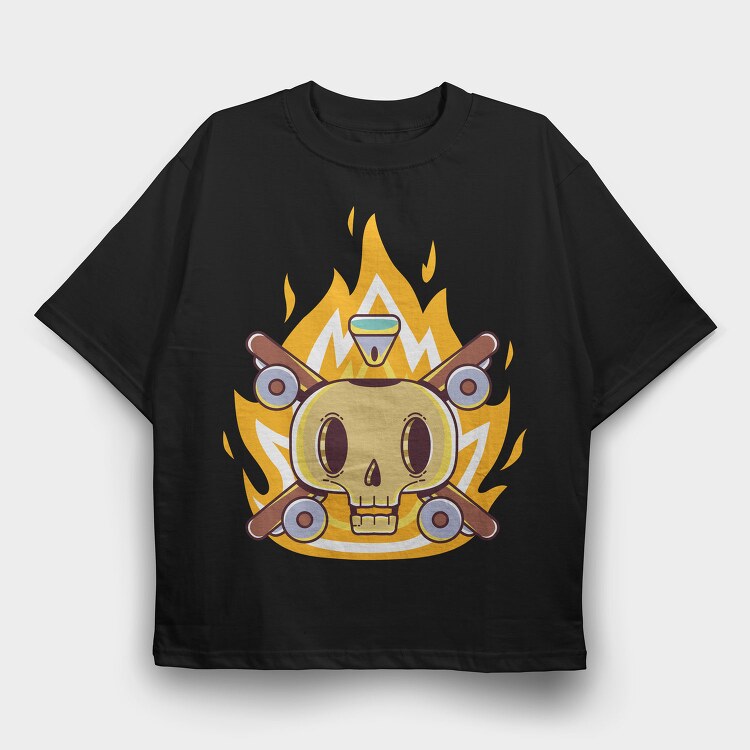 Flaming Skull Wheels, Tricou Oversize Barbati (Unisex)