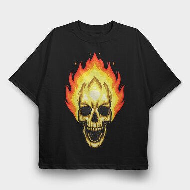 Flaming Skull, Tricou Oversize Barbati (Unisex)