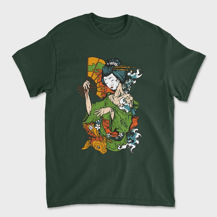 Geisha Koi Fan, Tricou Barbati (Unisex)