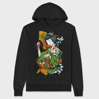 Geisha Koi Fan, Hanorac Oversize Barbati (Unisex)