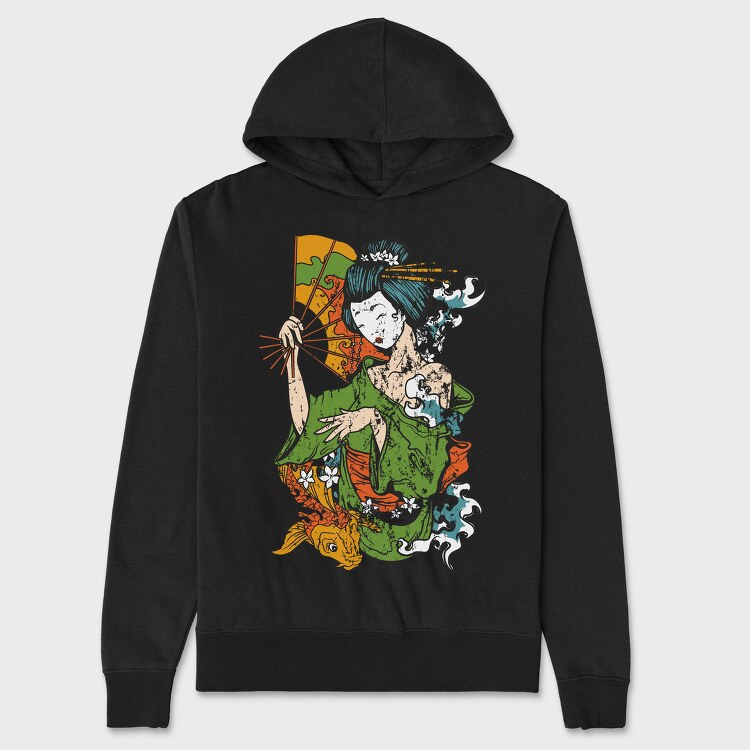 Geisha Koi Fan, Hanorac Oversize Barbati (Unisex)