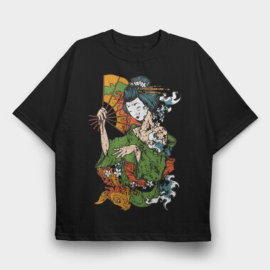 Geisha Koi Fan, Tricou Oversize Barbati (Unisex)