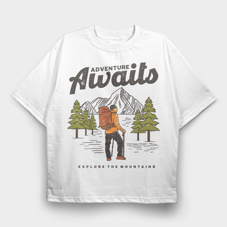 Adventure Awaits Hike, Tricou Oversize Barbati (Unisex)