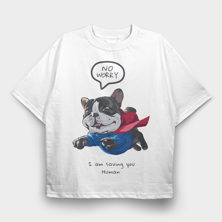Bulldog Superhero, Tricou Oversize Barbati (Unisex)