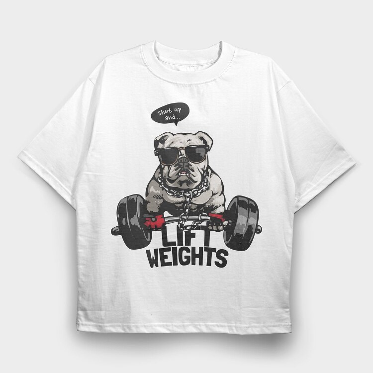 Bulldog Weight Lifter, Tricou Oversize Barbati (Unisex)