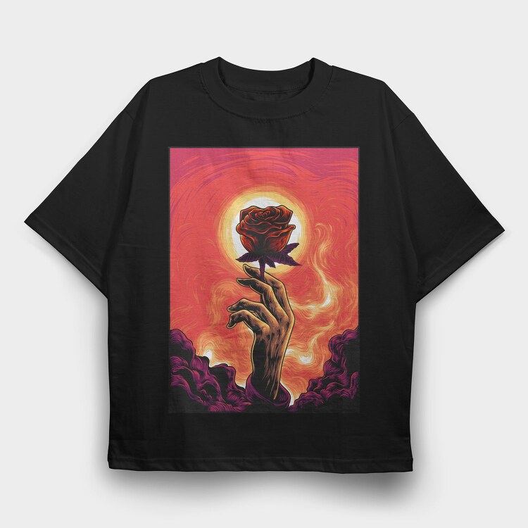 Burning Rose Hand, Tricou Oversize Barbati (Unisex)