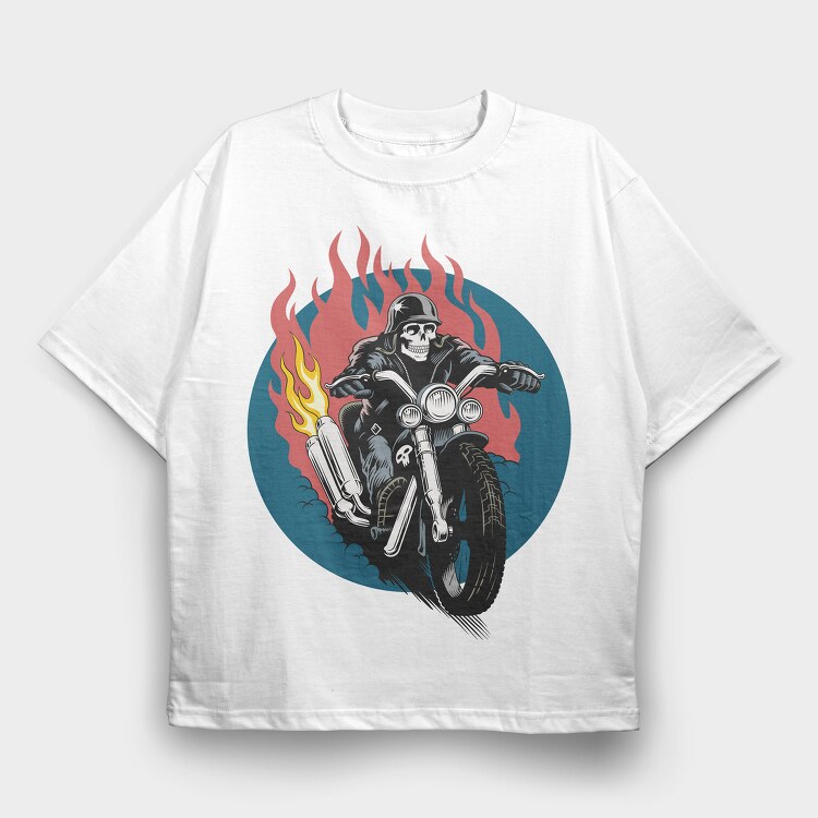 Burning Skull Rider, Tricou Oversize Barbati (Unisex)