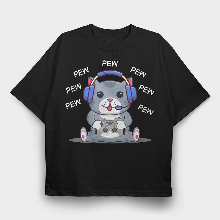 Cat Gamer Headphones, Tricou Oversize Barbati (Unisex)
