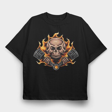 Burning Skull Pistons, Tricou Oversize Barbati (Unisex)