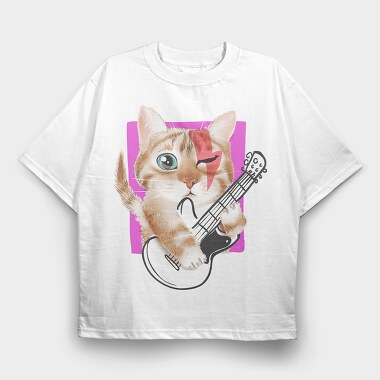 Cat Guitar Dreams, Tricou Oversize Barbati (Unisex)