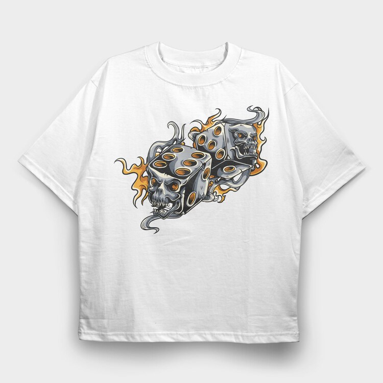 Skull Dice Flames, Tricou Oversize Barbati (Unisex)