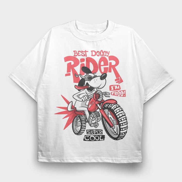Doggy Rider Free, Tricou Oversize Barbati (Unisex)