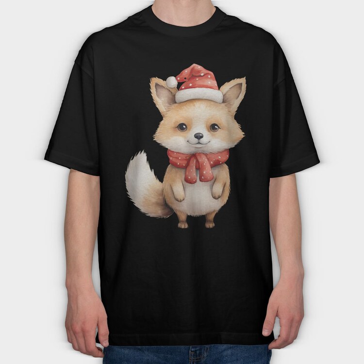 Cute Fox Santa, Tricou Oversize Barbati (Unisex)