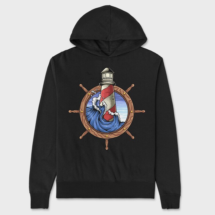 Lighthouse Storm Ship Wheel, Hanorac Oversize Barbati (Unisex)
