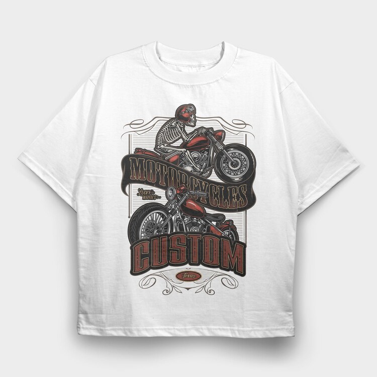 Motorcycle Skeleton Custom, Tricou Oversize Barbati (Unisex)