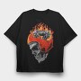Motorcycle Skull Fire, Tricou Oversize Barbati (Unisex)