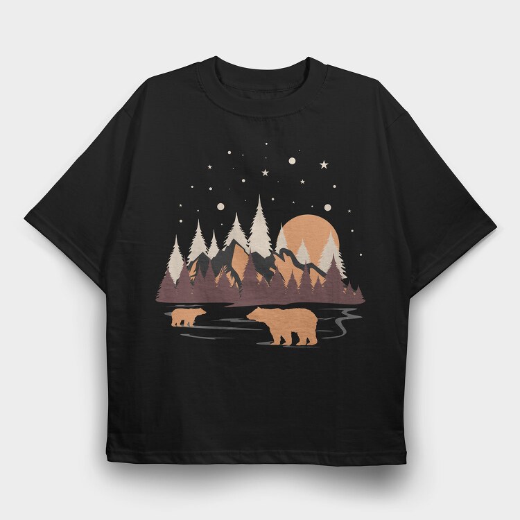 Mountain Bear Stroll, Tricou Oversize Barbati (Unisex)