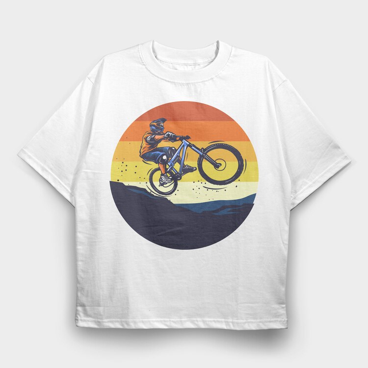 Mountain Bike Sunset, Tricou Oversize Barbati (Unisex)
