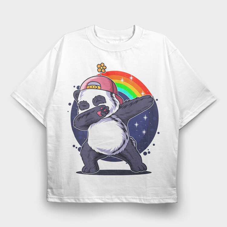 Panda Dabbing Rainbow, Tricou Oversize Barbati (Unisex)
