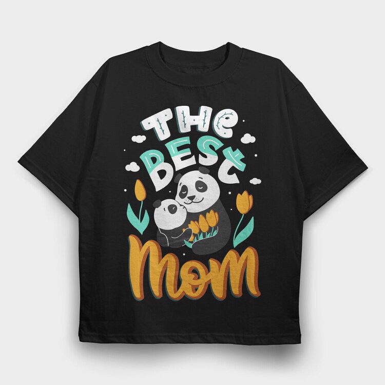 Panda Mom Tulips, Tricou Oversize Barbati (Unisex)