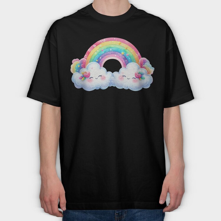Cute Rainbow Clouds, Tricou Oversize Barbati (Unisex)