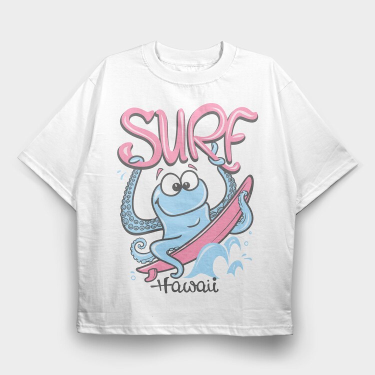 Octopus Surfing Hawaii, Tricou Oversize Barbati (Unisex)