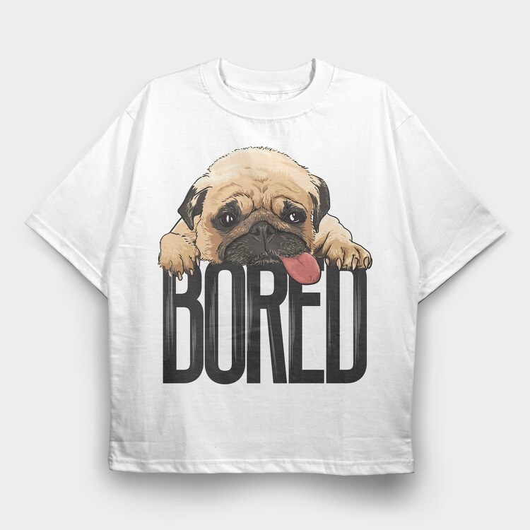 Pug Bored Tongue Out, Tricou Oversize Barbati (Unisex)
