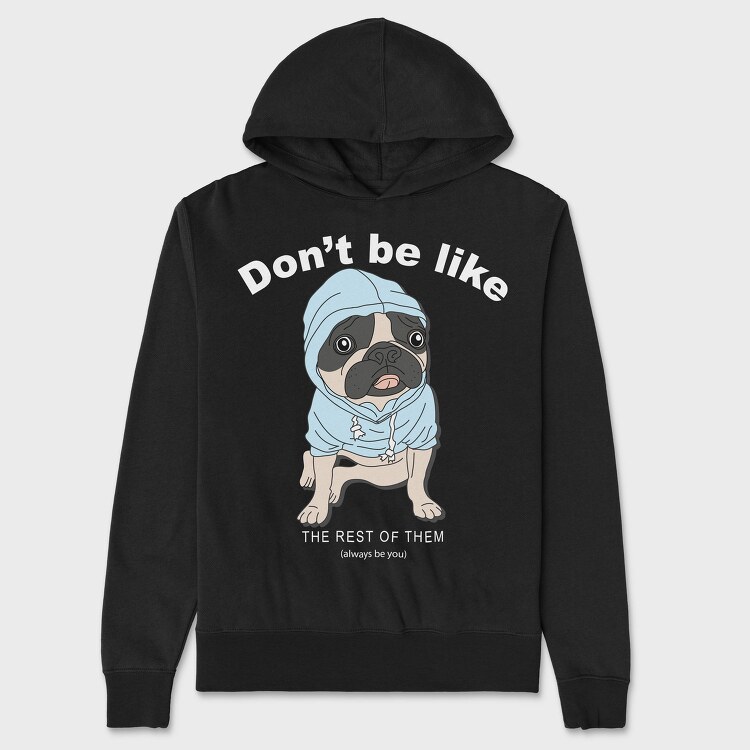 Pug In Blue Hoodie, Hanorac Oversize Barbati (Unisex)