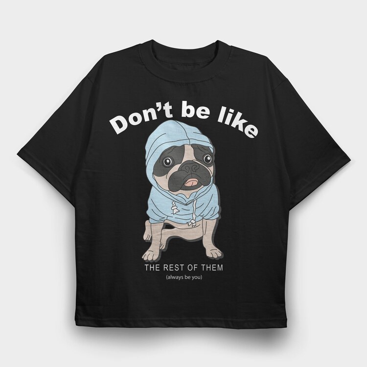 Pug In Blue Hoodie, Tricou Oversize Barbati (Unisex)