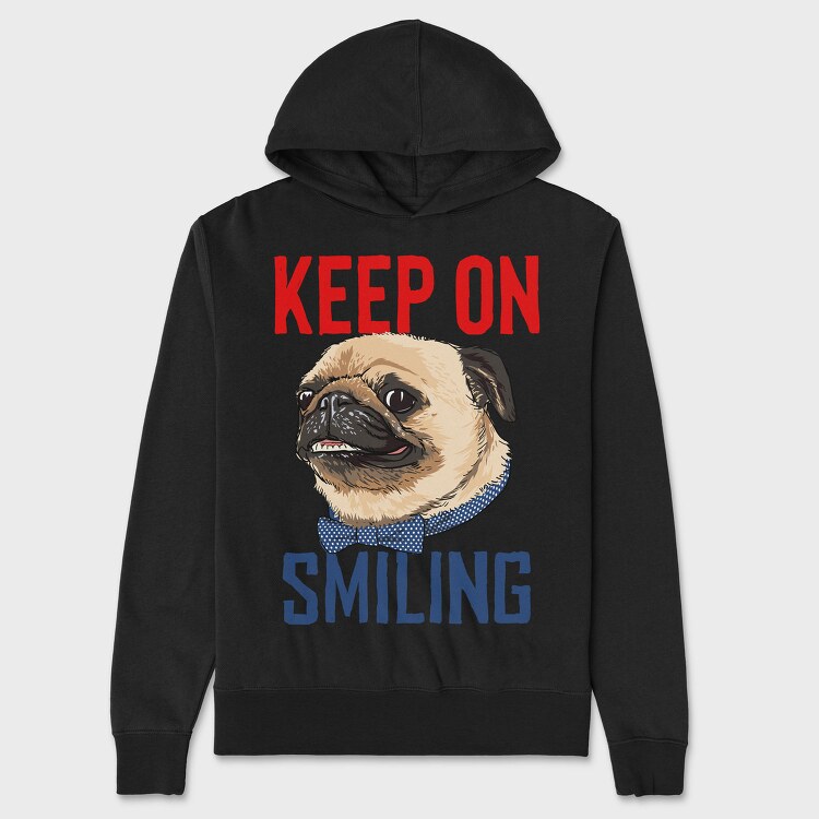 Pug Keep On Smiling, Hanorac Oversize Barbati (Unisex)