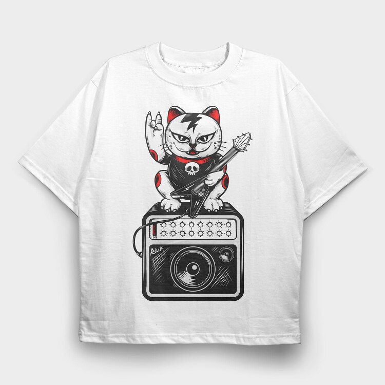 Rockin Kitty, Tricou Oversize Barbati (Unisex)