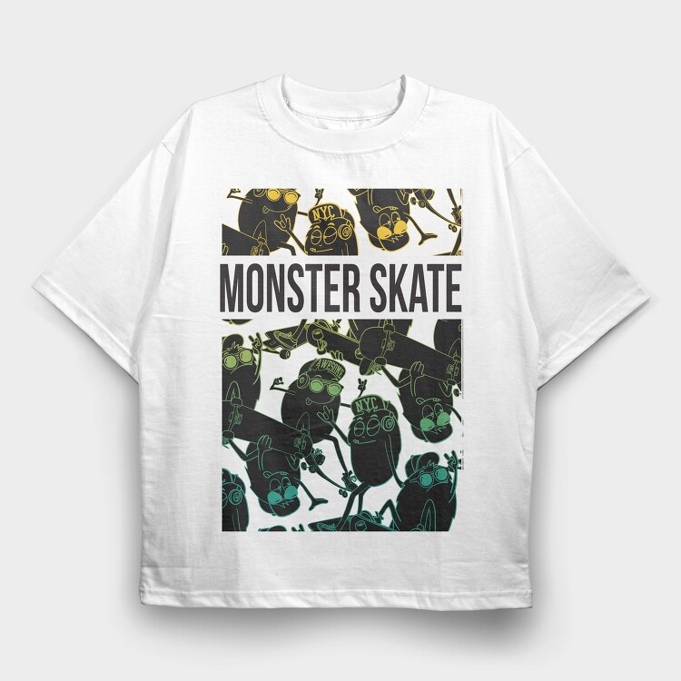 Skate Monster Nyc, Tricou Oversize Barbati (Unisex)