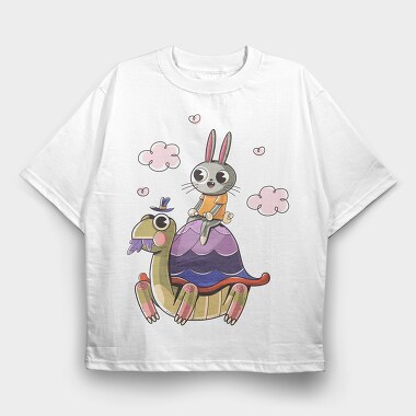Rabbit On Turtle, Tricou Oversize Barbati (Unisex)