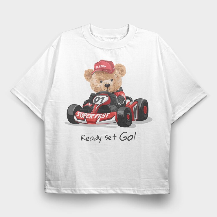 Teddy Race Car Go, Tricou Oversize Barbati (Unisex)