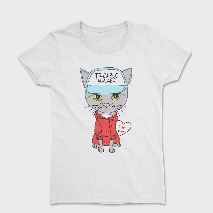Troublemaker Cat Hoodie, Tricou Femei