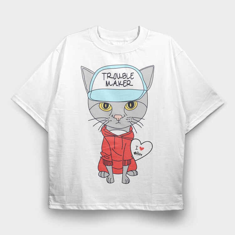 Troublemaker Cat Hoodie, Tricou Oversize Barbati (Unisex)