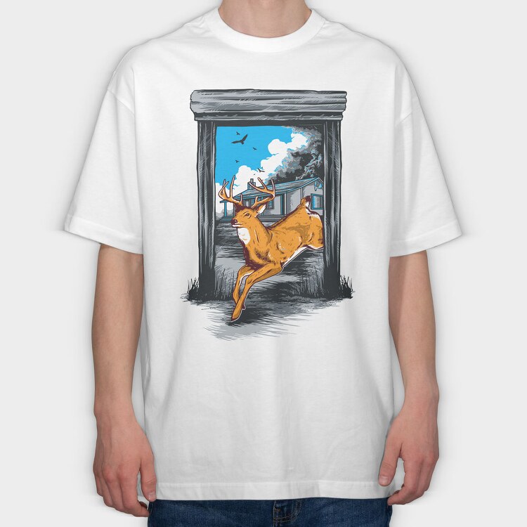 Leaping Deer House, Tricou Oversize Barbati (Unisex)
