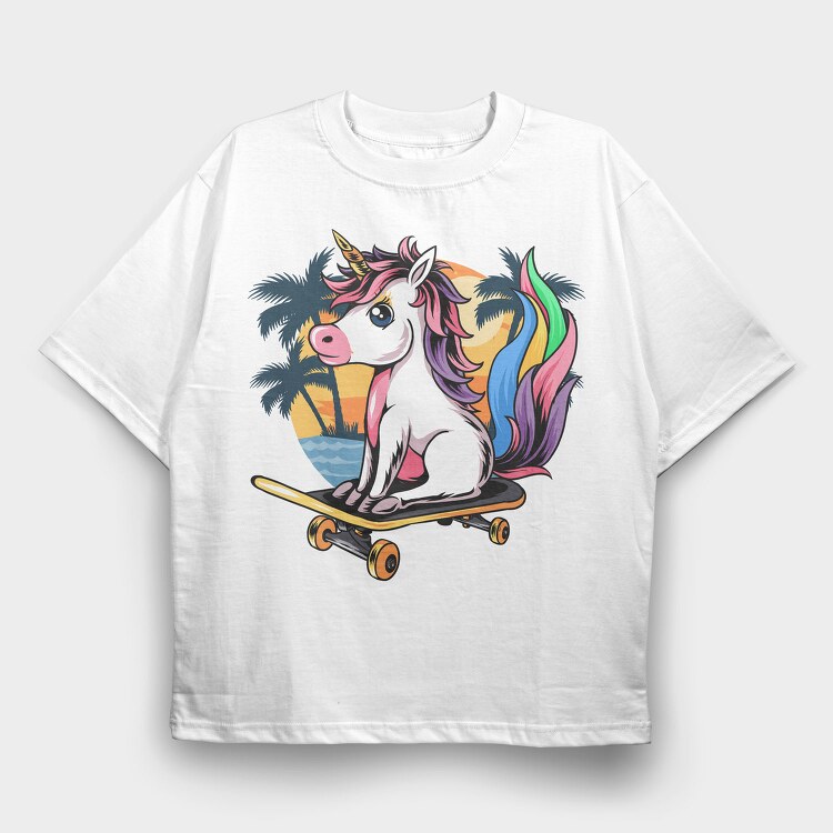 Unicorn Skate Palm, Tricou Oversize Barbati (Unisex)