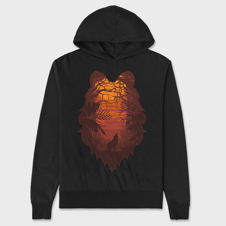 Wolf Howl Sunset, Hanorac Oversize Barbati (Unisex)