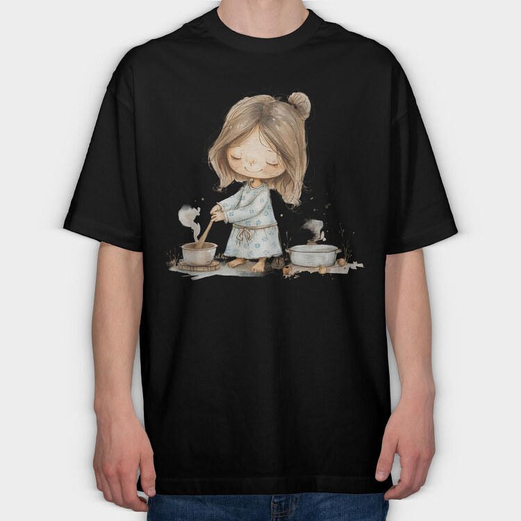 Cooking Girl Stirring, Tricou Oversize Barbati (Unisex)