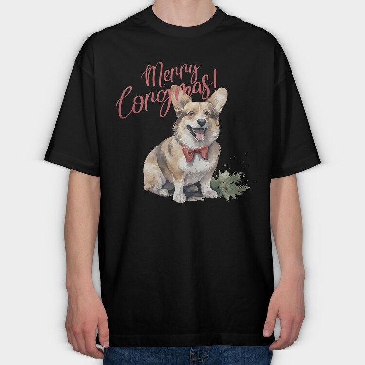 Corgi Merry Longmas, Tricou Oversize Barbati (Unisex)