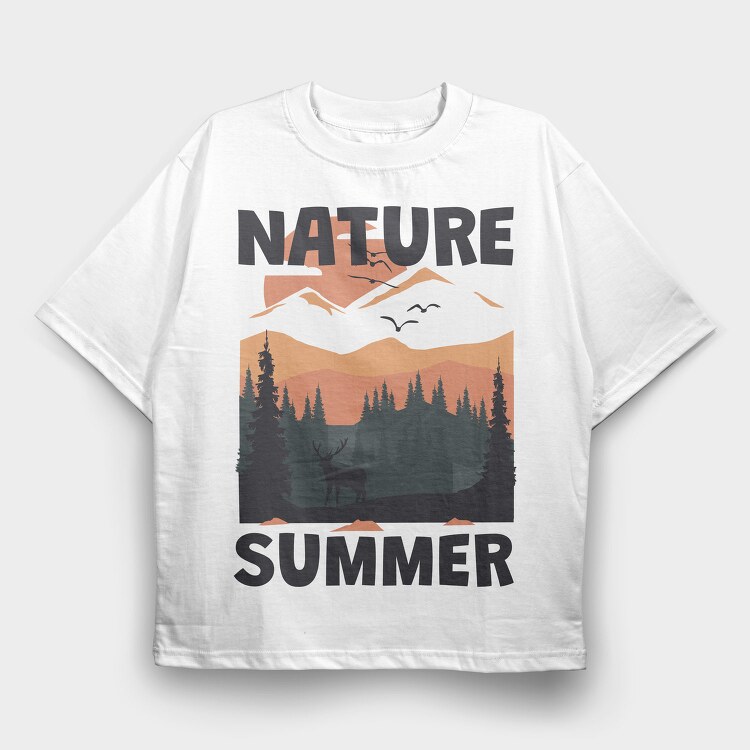 Summer Nature Deer, Tricou Oversize Barbati (Unisex)