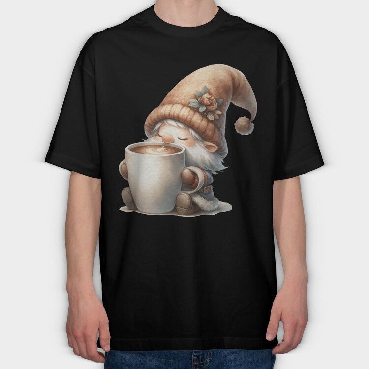 Cozy Coffee Gnome, Tricou Oversize Barbati (Unisex)