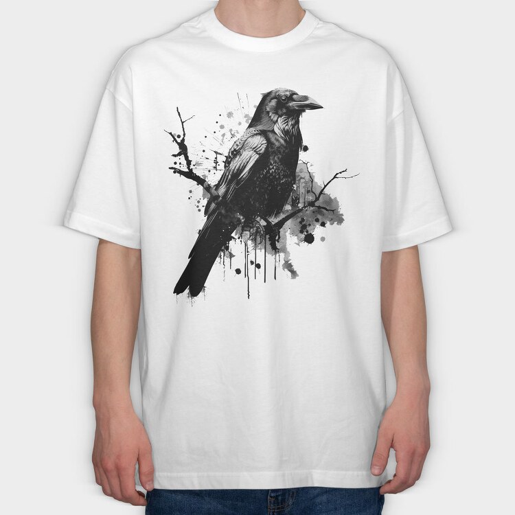 Crow Silhouette Branches, Tricou Oversize Barbati (Unisex)