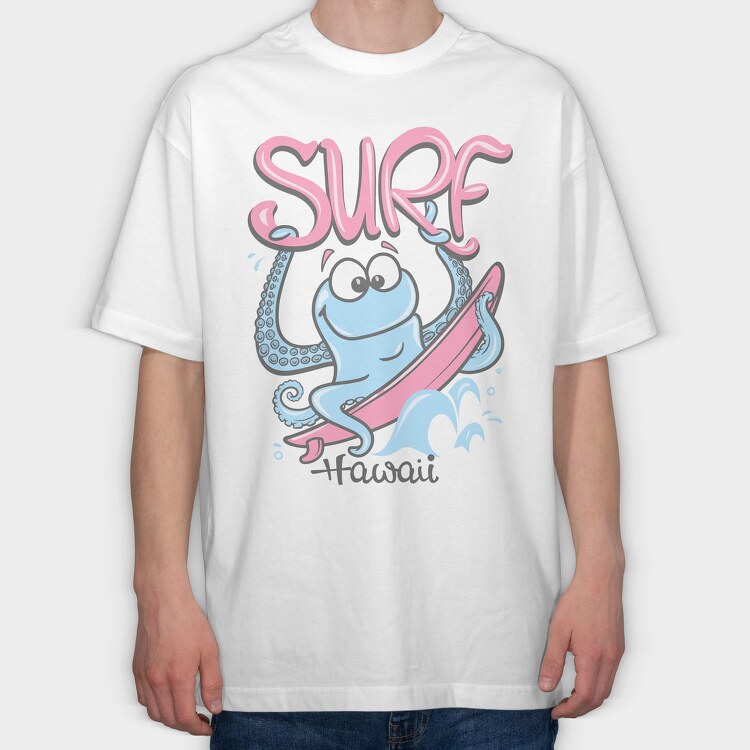 Octopus Surfing Hawaii, Tricou Oversize Barbati (Unisex)