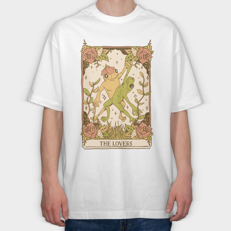The Lovers Frog Tarot Card, Tricou Oversize Barbati (Unisex)