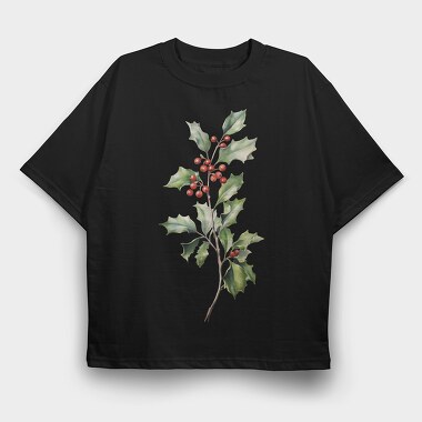 December Holly Branches, Tricou Oversize Barbati (Unisex)