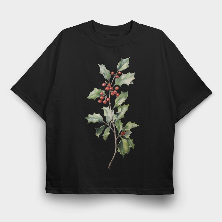 December Holly Branches, Tricou Oversize Barbati (Unisex)